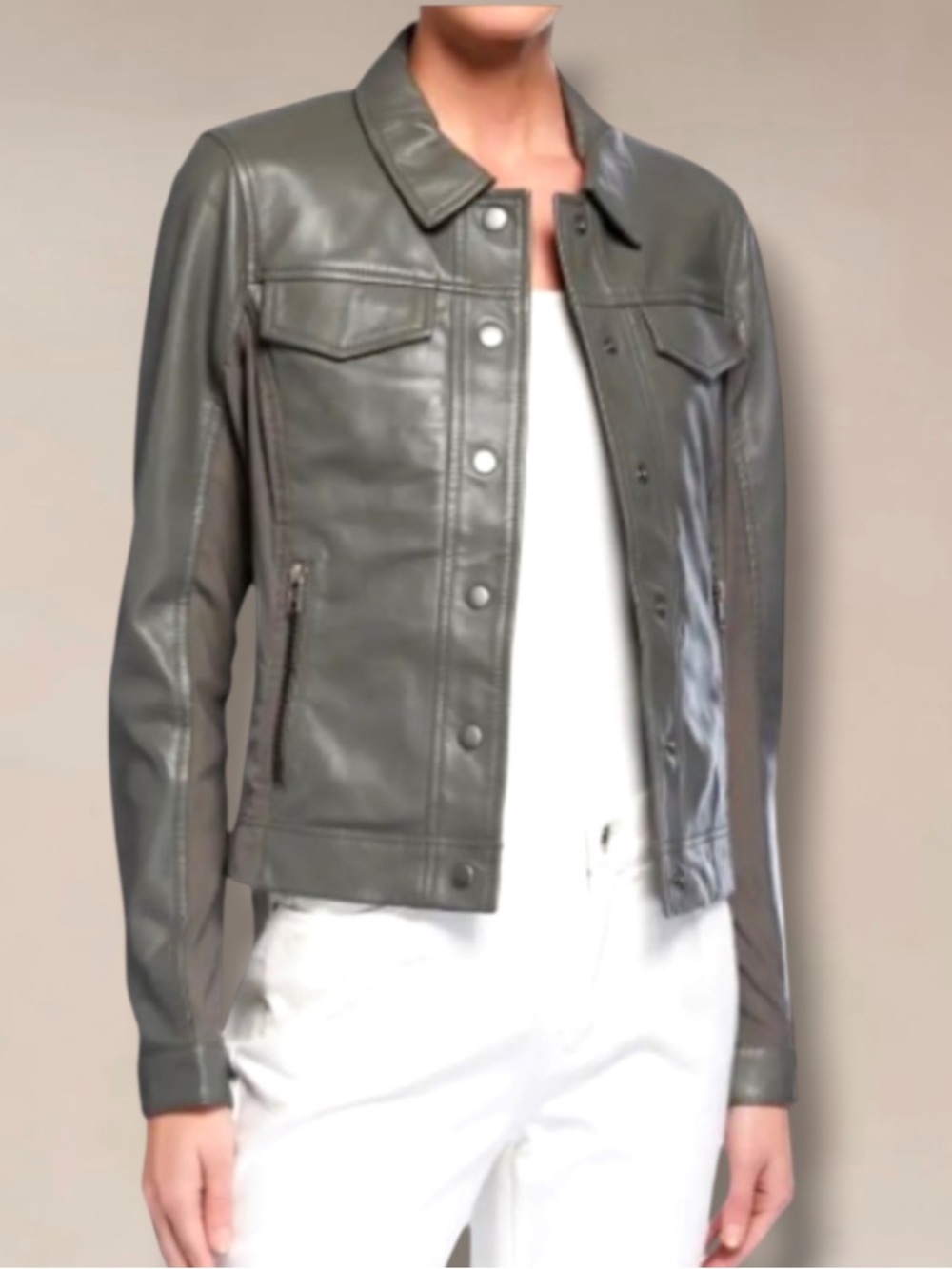 New! ANATOMIE Quinny LAMBSKIN Leather Jacket SAGE GREEN Mesh Size Medium.